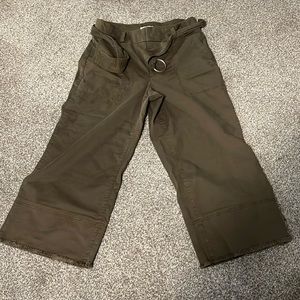 LOFT Olive Cropped Pants with Ring Belt